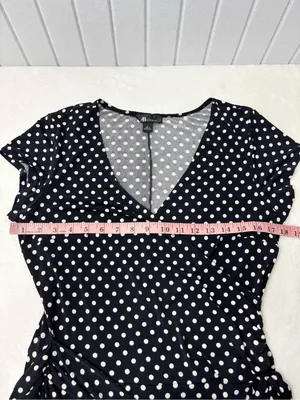 AB‎ Studio Black and White Polka Dot Wrap Midi Dress Size L thumbnail 5