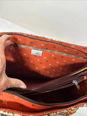 Stylish Orange and Brown Patterned Tote Bag with Crossbody strap thumbnail 4