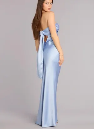 Windsor Baby blue Long Formal Strapless Dress thumbnail 2