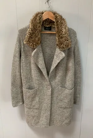 Zara Knit Long Knit Marled Faux Fur Coat/ cardigan Small thumbnail 1