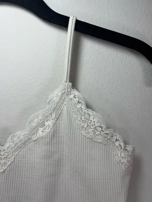 Wild Fable Ribbed Lace Cropped Cami Tank Top Cream Neutral Layering Y2K Sz Small thumbnail 2