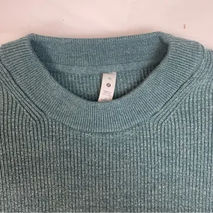 Lululemon womens size 10 merino wool sweater green knit pullover crew neck tide thumbnail 6