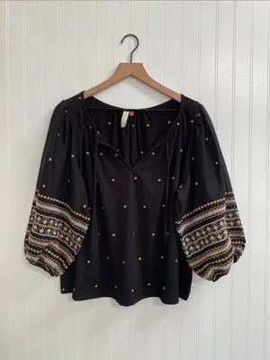 PILCRO | ANTHROPOLOGIE Calanthe Top Embroidered Dark Boho Bohemian Size S thumbnail 4