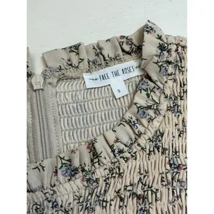 Free The Roses Floral Ruffle Mini Dress Smocked High Neck Tiered Brown Cream S‎ thumbnail 6