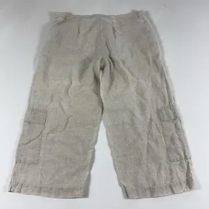 Eileen Fisher Pants Womens Large Beige Linen Cargo Wide Leg Pull On Cropped thumbnail 3