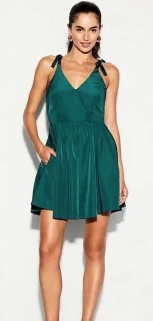 Old Navy The Occasion dress Emerald Green Tie Shoulder Fit Flare Mini Dress L‎ thumbnail 1
