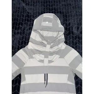 Lululemon Women's Hoodie Sweatshirt Gray White Striped COWL Size 8 thumbnail 5
