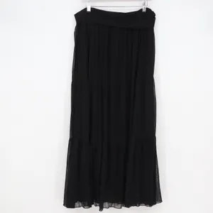 AB Studio Womens Black Tiered Mesh Maxi Skirt Fold Over Waist Size L thumbnail 4