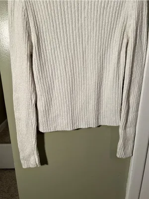 Moani Women's Size F Crewneck Sweater White Ribbed Merino Wool Cashmere Blend thumbnail 6