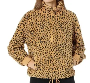 Billabong Faux Fur Leopard Pullover 1/2 Half Zip Sweater Size XL thumbnail 1
