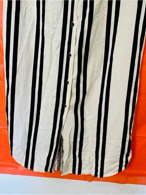 H&M Black & Cream Sleeveless Button-Front Striped Maxi Dress thumbnail 6