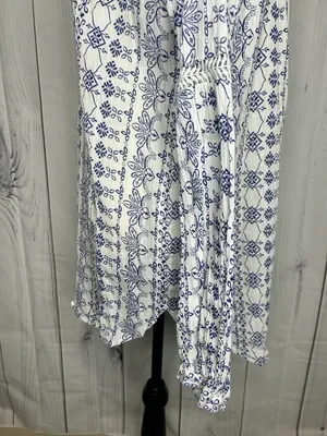 Ann Taylor Loft Blue White Floral Print V-Neck Cotton Tunic Top Sz L Lightweight thumbnail 8