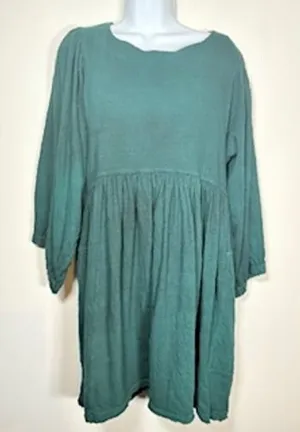 Free People Beach Babydoll Dress Green Long Sleeve Gauze Lagenlook Boho Small thumbnail 1