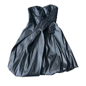 Jessica McClintock Silver Bubble Strapless Pleated Mini Dress Size 2 thumbnail 4