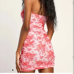 NWT Lulus Hot Off The Mesh Pink Floral Ruched Bodycon Halter Mini Dress LARGE‎ thumbnail 4