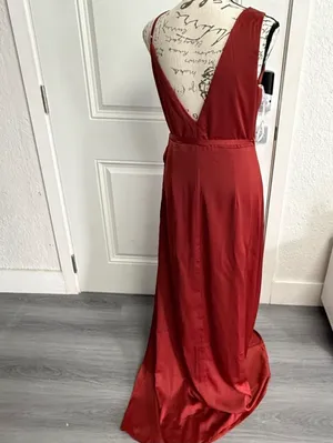 NWT Lulus Red Rust Satin Wrap Maxi Dress - Size M 💃 thumbnail 9