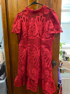 Red Hollow Out, Lace Short Sleeve Dress Size XL thumbnail 3