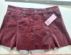 Wild Fable Burgundy Coated Denim Mini Skirt Size 4 Low Rise Raw Hem Whimsygoth thumbnail 1