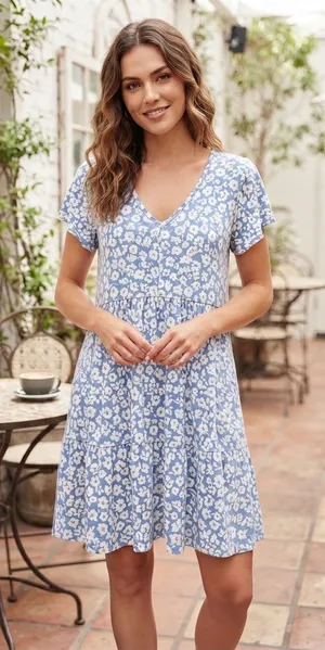 mts Light Blue Floral V-Neck Mini Dress thumbnail 1