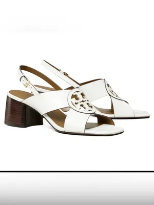 Tory Burch Miller Slingback Logo Block Heel Sandal US 9 Cloud White Leather thumbnail 8