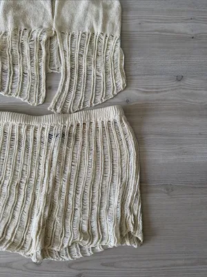 Cotton Candy Cream Knit Crop Top & Shorts Set Coverup thumbnail 2