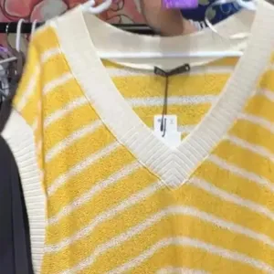 Zara Yellow and White Striped Zara V-Neck Sleeveless Knit Sweater Medium (NWT) thumbnail 9