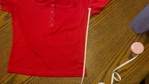 DAZY Red Square Neck Snap Button Fitted Top Size S thumbnail 3