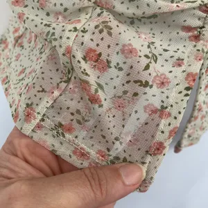 Coquette Y2K Mini Floral Mesh Top Sz M Deep V Ruch Festival Crop Cottage Fairy thumbnail 4