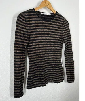 &Other Stories Striped Ribbed Knit Sweater Size Small S Black Gold Metallic thumbnail 3