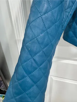 VTG Newport News Quilted Leather Jacket Size 6 Blue Collarless Zip Front thumbnail 11