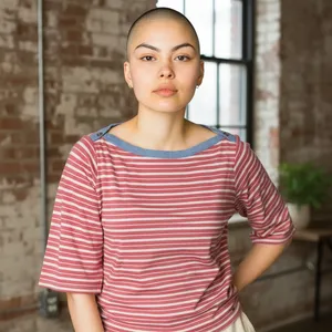 Tommy Hilfiger Womens Striped Knit Top Boat Neck‎ Button Detail Size 2X thumbnail 1
