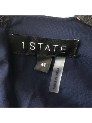 1.State Mini Dress A Line Tiered Bubble Sleeves V Neck Navy Blue M thumbnail 3
