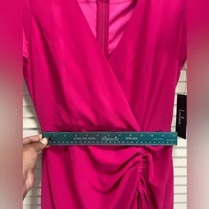 Lulus Maxi Dress Gown Hot Pink‎ Ruffle Cold Shoulder Tie Up Skirt Size XS NEW thumbnail 7