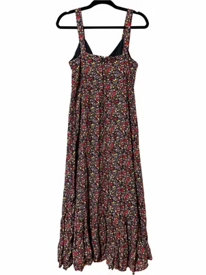 J. Crew Factory Navy Blue Multi Color Floral Ruffle Hem Linen Blend Midi Dress 6 thumbnail 2