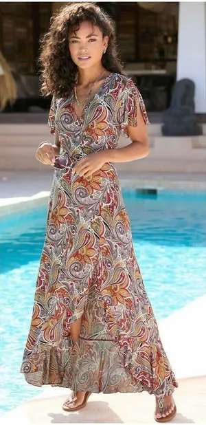 LASCANA Women's Printed Side Slit Maxi Dress Size 10 thumbnail 1