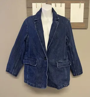 Abercrombie & Fitch Dark Wash Boxy Long Sleeve Jean Blazer Jacket Button Medium thumbnail 1