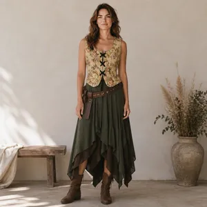 Source Unknown Ren Faire Reversible Tapestry Corset Vest Goblincore Cottagecore VTG Lace Up M thumbnail 8