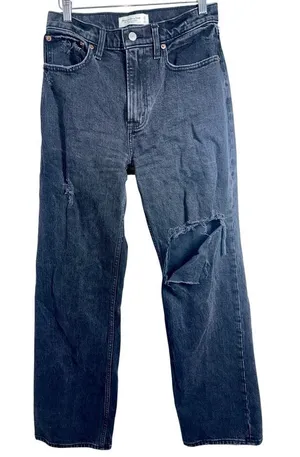 Abercrombie & Fitch 90s Relaxed Jean High Rise Black Straight Jeans Size 26 2 R thumbnail 1