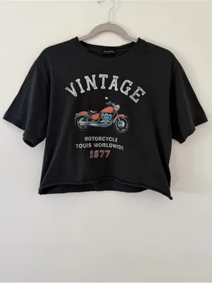 Zutter Vintage Graphics Grunge Revival Motorcycle 100% Cotton Cropped Tee medium thumbnail 2