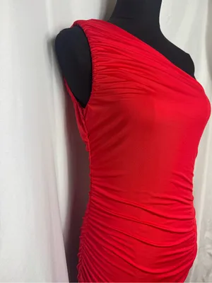 One-Shoulder Red Ruched Bodycon Dress party fits elegant low luxury XL thumbnail 3