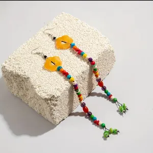 Boho-Chic Acrylic Resin Colorful Beaded Tassel Earrings with‎ Flower Charms thumbnail 8
