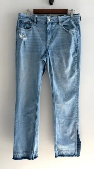 American Eagle Split Hem‎ Straight Leg Jeans Light Wash Distressed Denim 28 thumbnail 1