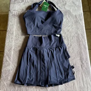 Halara Breezeful Navy Blue Tennis Skirt Set Strappy Sports Bra Pleated Skort S thumbnail 9