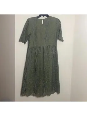 Tea n rose green lace crochet short sleeve midi dress prairie boho modest thumbnail 6