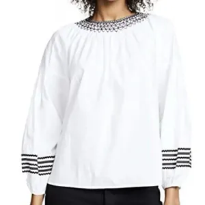 Joie cotton peplum ric rac embroidered puff sleeve blouse xs thumbnail 1