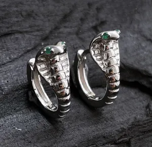 925 Silver Plated Snake Hoop Earrings for Men Women,Silver Snake Earrings,Punk Hip Hop Earrings thumbnail 1