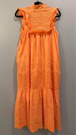 In Loom Eyelet Detail Flutter Sleeve Tiered Ruffle Collar Maxi Dress Orange thumbnail 2