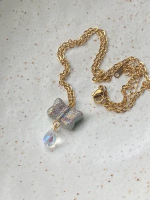 Handmade Czech glass butterfly fairy whimsy dainty necklace🦋 thumbnail 5