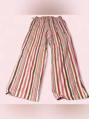 Auden Pink Brown Cream Striped Wide-Leg Pajama Pants thumbnail 2