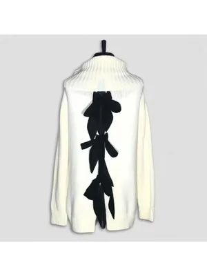 Poof! Cream Cowl Neck Open Back Bow Sweater Dress Size S thumbnail 2